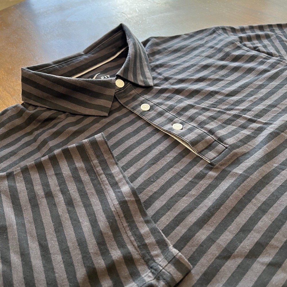 Nike Dri-FIT Mens L Black Gray Striped Short Sleeve Golf Polo Shirt CU9862-010